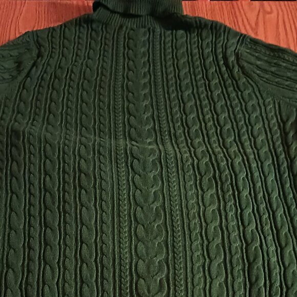 Land's End Size L Pine Green Cable Knit Turtleneck Sweater (EUC) - Picture 7 of 7